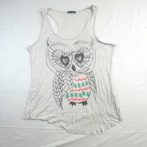 00s Y2K Style Hot Topic White Racerback Tank Top Owl Graphic Women's‎ XL